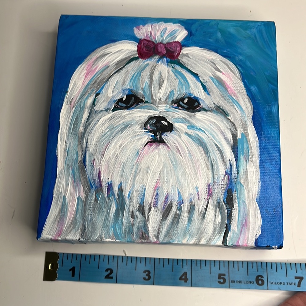 Maltese colorful acrylic hand painting on gallery wrapped canvas. 6”x6” - Picture 6 of 7
